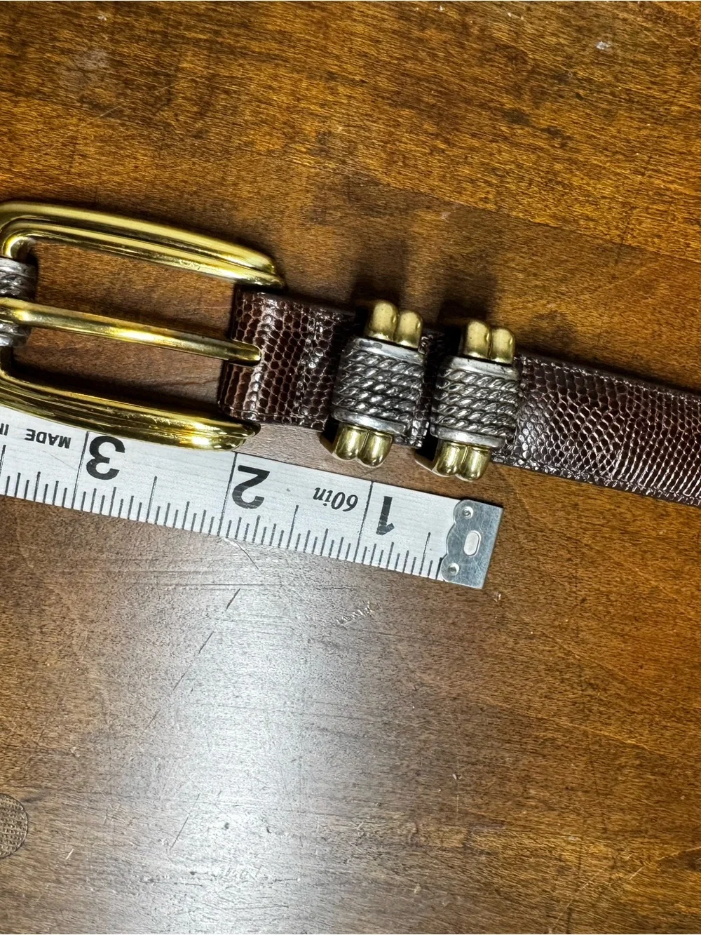 Brighton Brown Lizard-Embossed Leather Belt with Brass Buckle